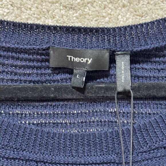 Theory Sweater NWT Women's‎ Navy Ribbed Oversize Cotton Knit Crewneck Pullover - Picture 7 of 13